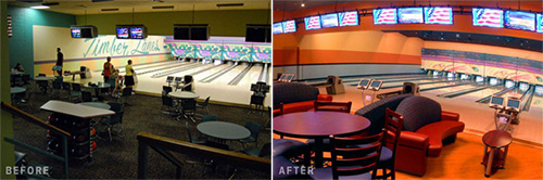before after bowling center makeover